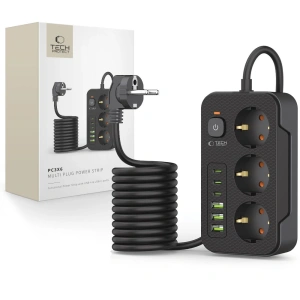 Tech-Protect PC3X6 Áramellátó 3xUSB-A, 3xUSB-C, 3xAC 200cm Fekete - Áramellátó elosztók - Tech-Protect