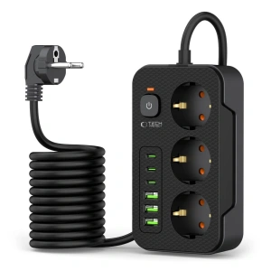 Tech-Protect PC3X6 Áramellátó 3xUSB-A, 3xUSB-C, 3xAC 200cm Fekete - Áramellátó elosztók - Tech-Protect