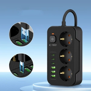 Wholesale Tech-Protect PC3X6 Power Socket 3xUSB-A, 3xUSB-C, 3xAC 200cm Black - THP3154 - {ean13} - Hurt