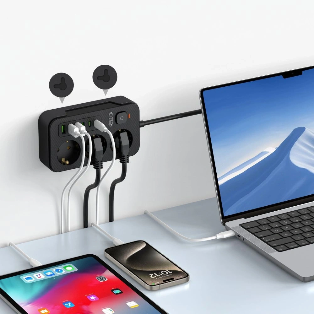 Hurtownia GSM - Tech-Protect PC3X6 Áramellátó 3xUSB-A, 3xUSB-C, 3xAC 200cm Fekete - THP3154 - {ean13} - Hurt