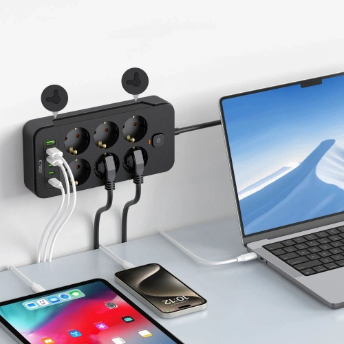 Listwa zasilająca Tech-Protect PC6X6 Power Strip 3xUSB-A, 3xUSB-C, 6xAC 200cm Black - Listwy zasilające - Tech-Protect