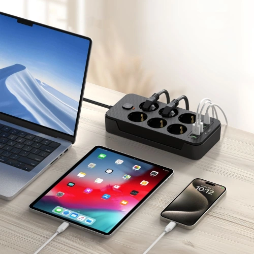 Listwa zasilająca Tech-Protect PC6X6 Power Strip 3xUSB-A, 3xUSB-C, 6xAC 200cm Black - Listwy zasilające - Tech-Protect