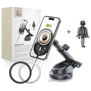 Wholesale Tech-Protect MM15W-V6 Magnetic MagSafe Dashboard & Vent Car Mount Wireless Charger 15W Black - THP3159 - {ean13} - Hurt