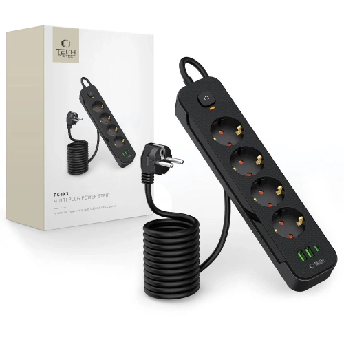 Listwa zasilająca Tech-Protect PCL4X3 Power Socket Long 2xUSB-A, USB-C, 4xAC 200cm Black - Listwy zasilające - Tech-Protect