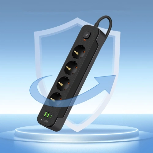 Listwa zasilająca Tech-Protect PCL4X3 Power Socket Long 2xUSB-A, USB-C, 4xAC 200cm Black - Listwy zasilające - Tech-Protect