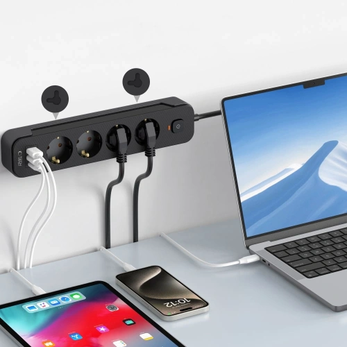 Listwa zasilająca Tech-Protect PCL4X3 Power Socket Long 2xUSB-A, USB-C, 4xAC 200cm Black - Listwy zasilające - Tech-Protect