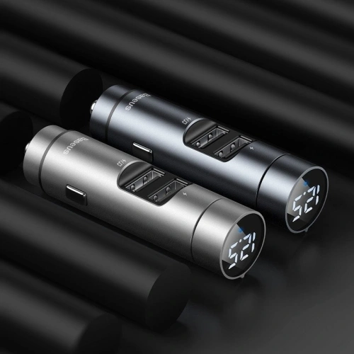 Transmiter FM Baseus Energy Column, Bluetooth 5.0, 2x USB, 3.1A (srebrny)