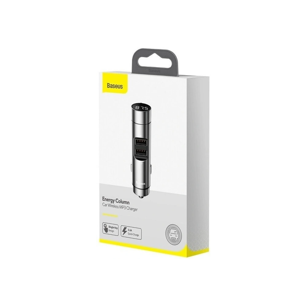 Hurtownia GSM - Transmiter FM Baseus Energy Column, Bluetooth 5.0, 2x USB, 3.1A (srebrny) - BSU989SLV - {ean13} - Hurt