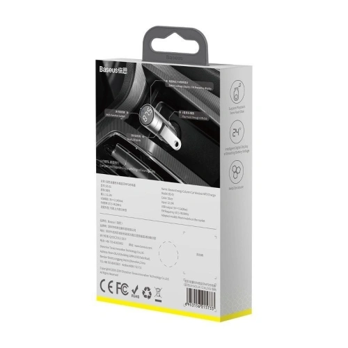 Transmiter FM Baseus Energy Column, Bluetooth 5.0, 2x USB, 3.1A (srebrny)