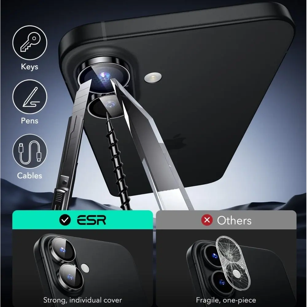 Hurtownia GSM - Osłona na aparat ESR Armorite Camera Protector Apple iPhone 16 / 16 Plus Black - ESR823 - {ean13} - Hurt