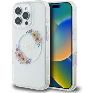 Etui Guess GUHMP16LHFWFCT Apple iPhone 16 Pro hardcase IML Flowers Wreath MagSafe przeźroczysty - iPhone 16 Pro - Guess