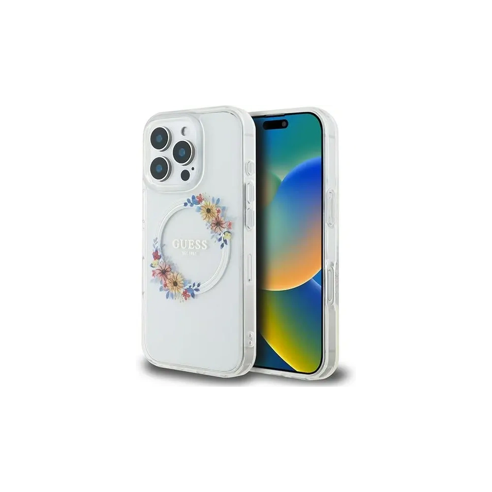 Hurtownia GSM - Guess GUHMP16LHFWFCT Apple iPhone 16 Pro tvrdý obal IML Květy věnce MagSafe průhledný - GUE3607 - {ean13} - Hurt