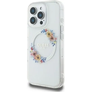 Etui Guess GUHMP16LHFWFCT Apple iPhone 16 Pro hardcase IML Flowers Wreath MagSafe przeźroczysty - iPhone 16 Pro - Guess