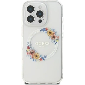 Etui Guess GUHMP16LHFWFCT Apple iPhone 16 Pro hardcase IML Flowers Wreath MagSafe przeźroczysty - iPhone 16 Pro - Guess