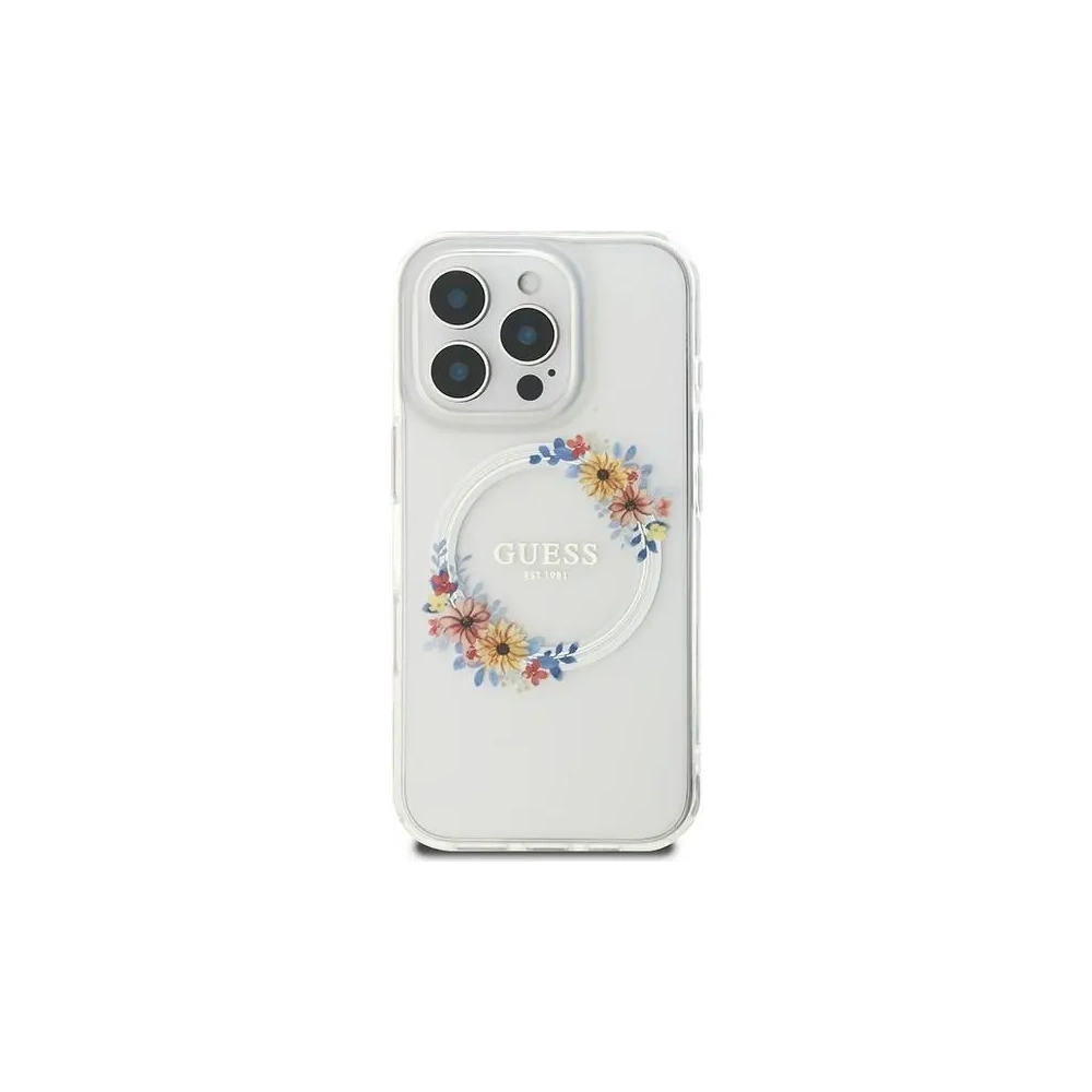 Hurtownia GSM - Guess GUHMP16LHFWFCT Apple iPhone 16 Pro tvrdý obal IML Květy věnce MagSafe průhledný - GUE3607 - {ean13} - Hurt