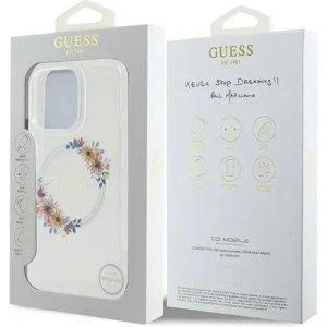 Etui Guess GUHMP16LHFWFCT Apple iPhone 16 Pro hardcase IML Flowers Wreath MagSafe przeźroczysty - iPhone 16 Pro - Guess