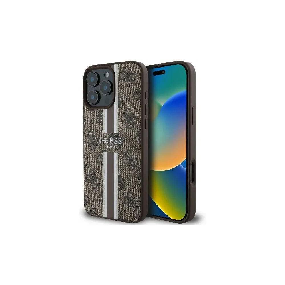 Hurtownia GSM - Guess GUHMP16LP4RPSW Apple iPhone 16 Pro tvrdý obal 4G tištěné pruhy MagSafe hnědý - GUE3608 - {ean13} - Hurt