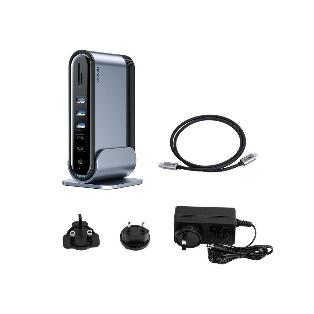 Wholesale Baseus Working Station Three-Screen Multifunctional Type-C HUB Adapter（CN+EU+UK) Dark gray - BSU994 - {ean13} - Hurt