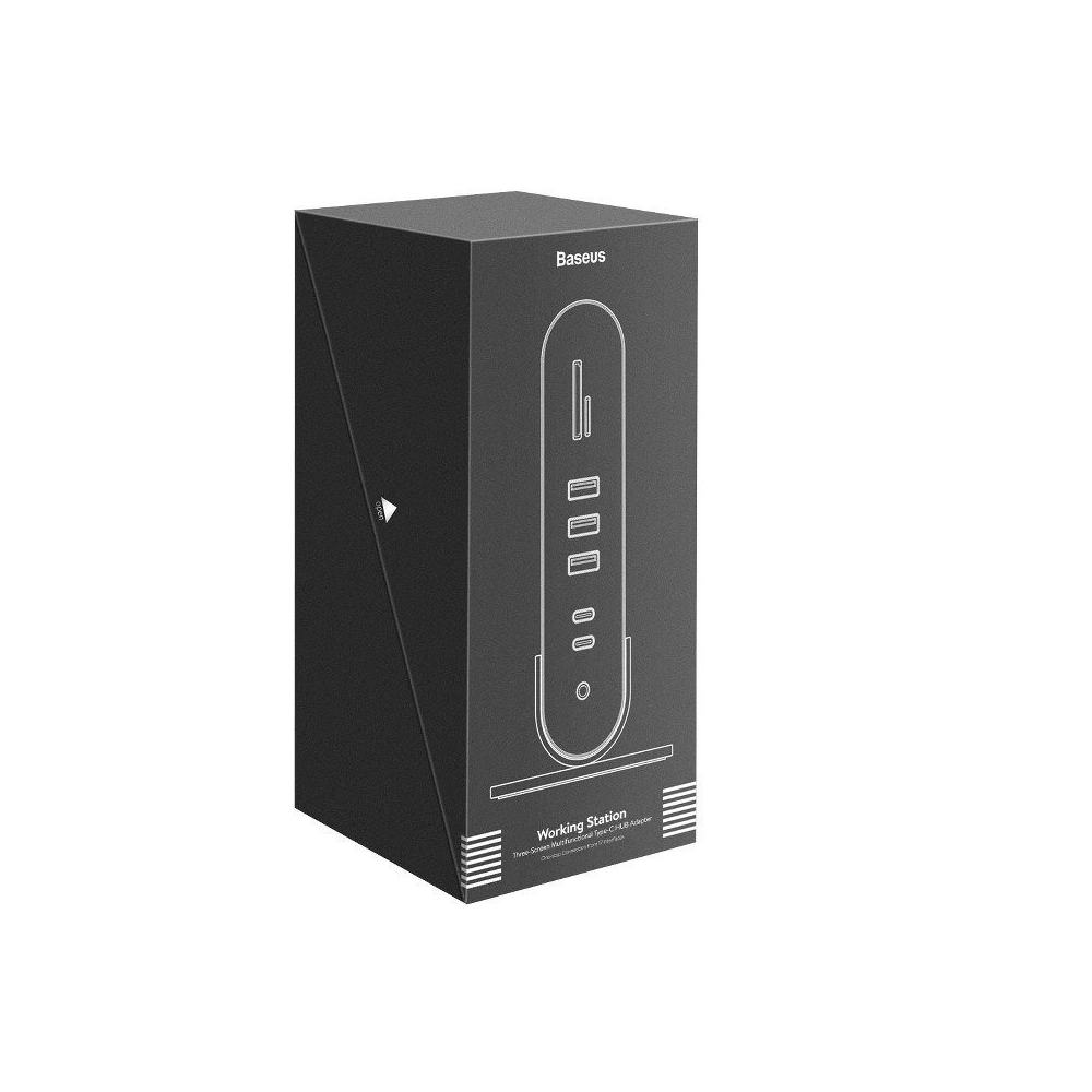 Wholesale Baseus Working Station Three-Screen Multifunctional Type-C HUB Adapter（CN+EU+UK) Dark gray - BSU994 - {ean13} - Hurt