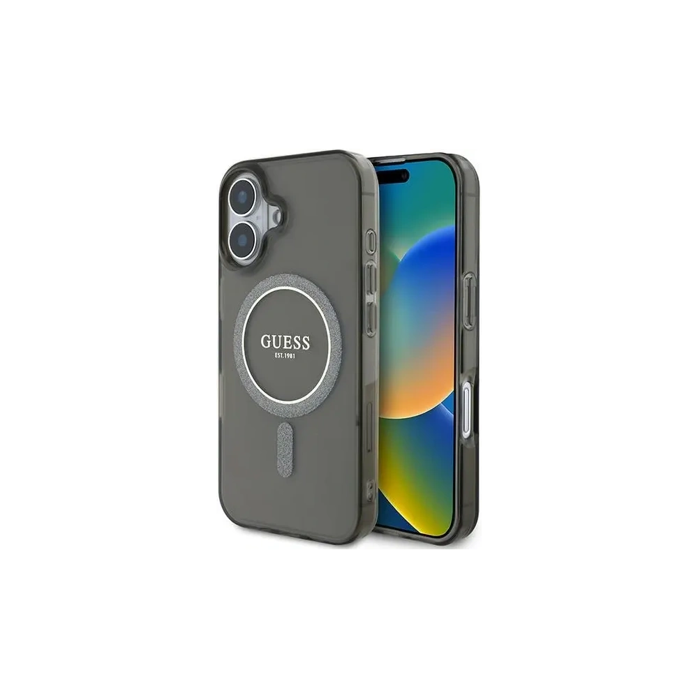 Guess GUHMP16SHFGEREK Apple iPhone 16 Hardcase IML Glitter Circle MagSafe schwarz - iPhone 16 - Guess