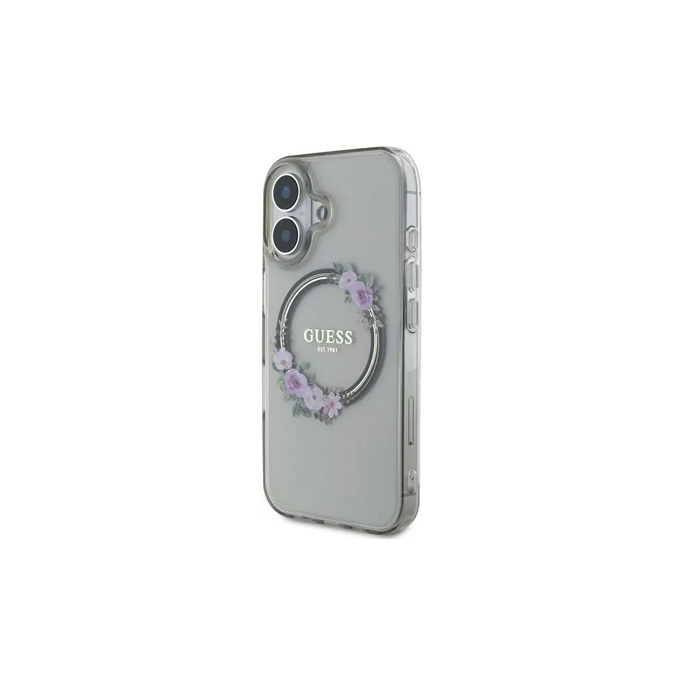 Guess GUHMP16SHFWFCK Apple iPhone 16 kemény tok IML Virágkoszorú MagSafe fekete - iPhone 16 - Guess