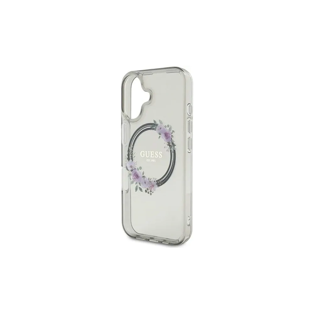 Guess GUHMP16SHFWFCK Apple iPhone 16 kemény tok IML Virágkoszorú MagSafe fekete - iPhone 16 - Guess