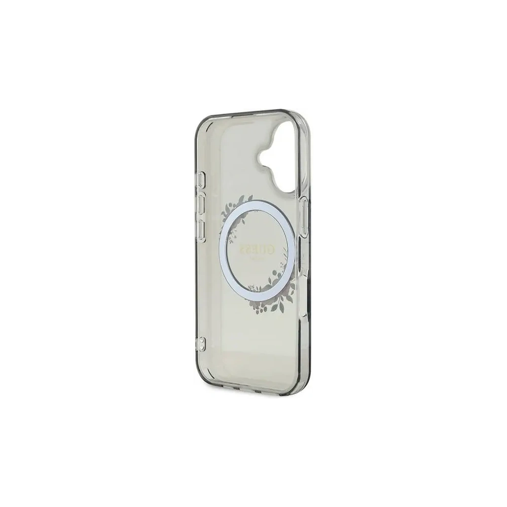 Guess GUHMP16SHFWFCK Apple iPhone 16 kemény tok IML Virágkoszorú MagSafe fekete - iPhone 16 - Guess