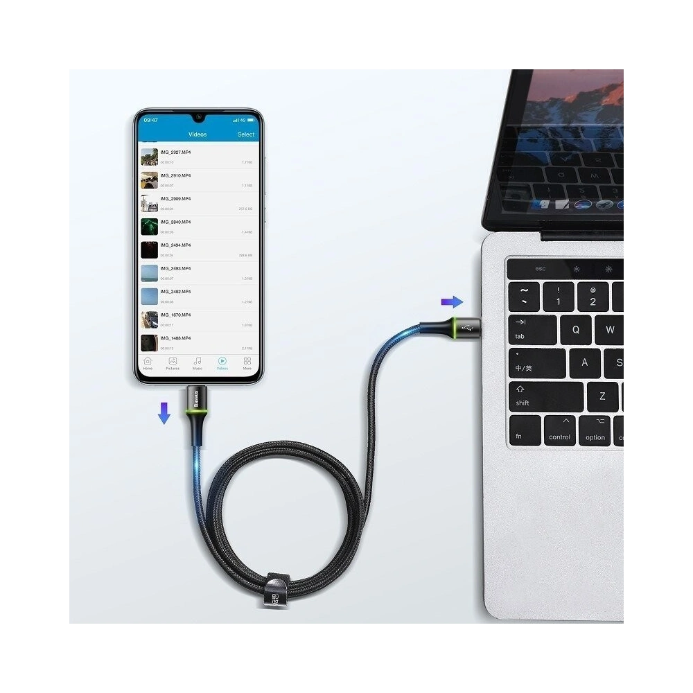 Wholesale Baseus halo data cable Type-C PD2.0 60W (20V 3A) 0.5m Black - BSU1001BLK - {ean13} - Hurt
