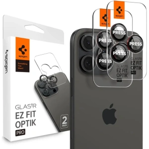 Szkło hartowane na aparat Spigen Optik Pro L-Series GLAS.tR ez Fit Camera Protector Apple iPhone 14 Pro / Pro Max / 15 Pro / Pro Max / 16 Pro / 16 Pro Max Black [2 PACK] - iPhone 16 Pro Max - Spigen