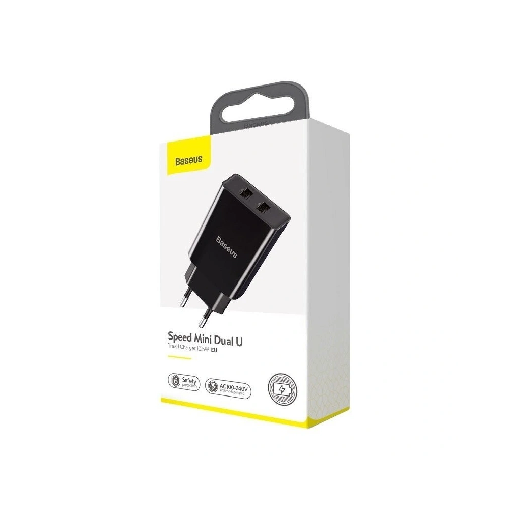 Hurtownia GSM - Ładowarka sieciowa Baseus Speed Mini Dual Charger, 2x USB, 2A, 10,5W (czarna) - BSU1014BLK - {ean13} - Hurt