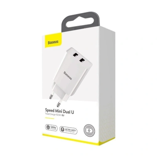 Ładowarka sieciowa Baseus Speed Mini Dual Charger, 2x USB, 2A, 10,5W (biała)