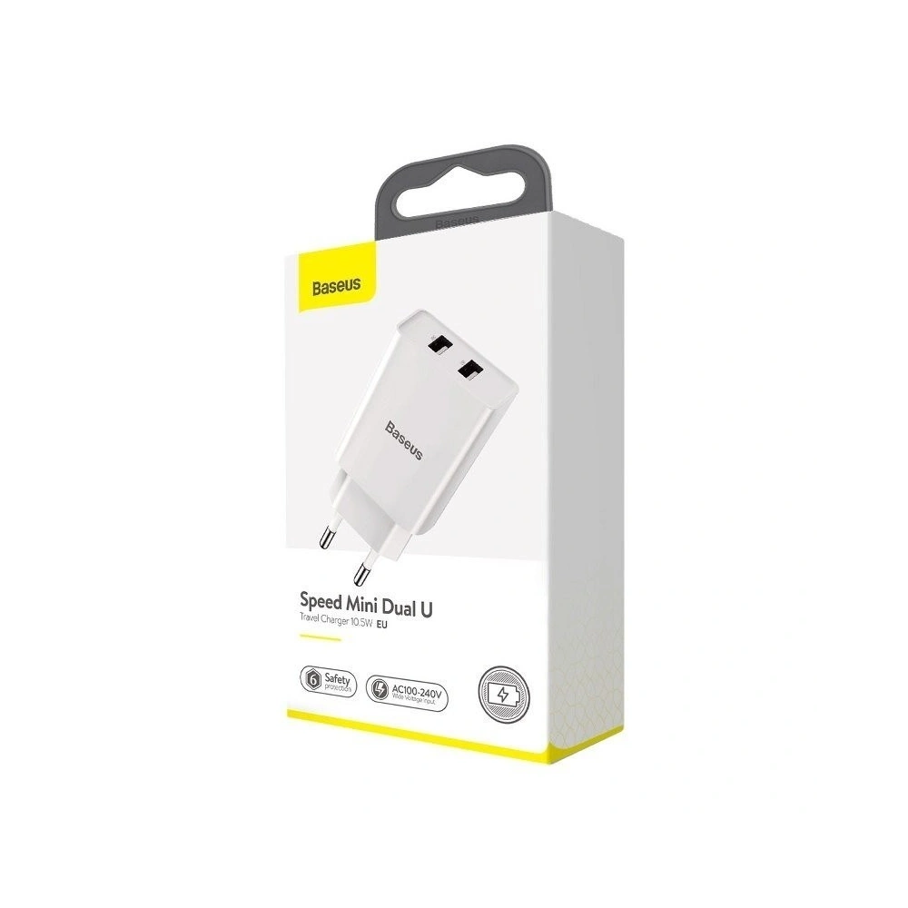 Wholesale Baseus Speed Mini Dual U Charger 10.5W (EU) White - BSU1015WHT - {ean13} - Hurt