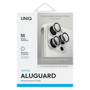 Hurtownia GSM - UNIQ Optix Aluminium Kamera Lencsevédő Apple iPhone 16 Pro / 16 Pro Max fehér csillogás - UNIQ1259 - {ean13} - Hurt