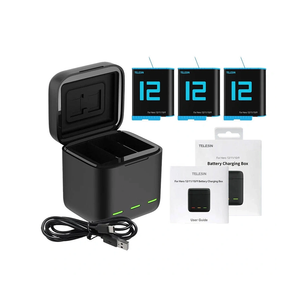 Wholesale Telesin three-channel box charger + 3 TELESIN batteries for GoPro Hero 9 / 10 / 11 / 12 - TLS164 - {ean13} - Hurt