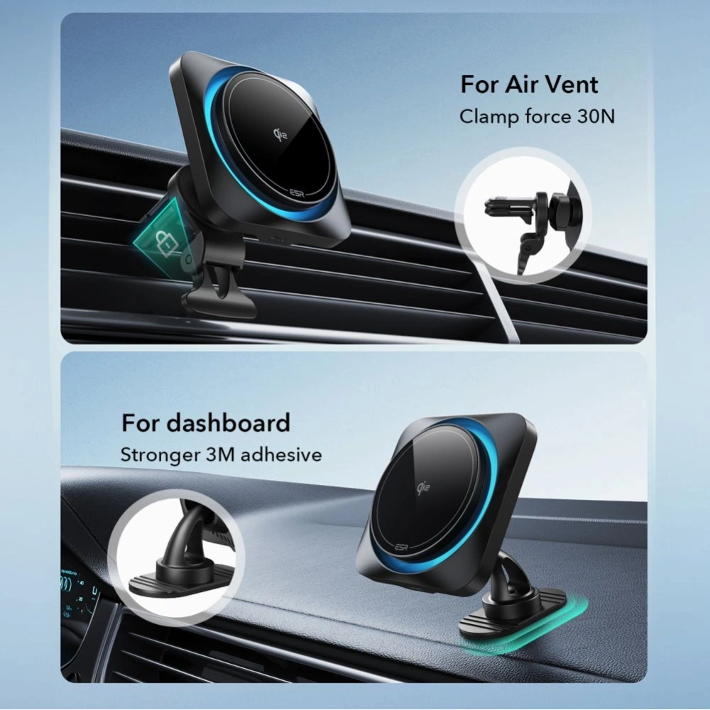 Wholesale ESR Halolock Cryoboost Magnetic MagSafe Dashboard & Vent Car Mount Wireless Charger QI2 15W Frosted Onyx - ESR836 - {ean13} - Hurt