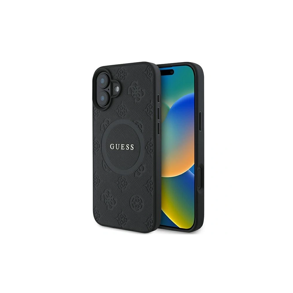 Hurtownia GSM - Guess GUHMP16SPSAPSMEK Apple iPhone 16 tvrdý kryt Saffiano Peony Classic Logo MagSafe černý - GUE3624 - {ean13} - Hurt