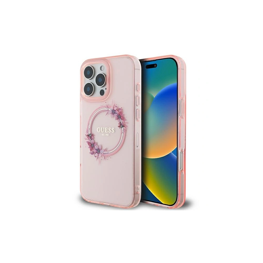 Hurtownia GSM - Guess GUHMP16XHFWFCP Apple iPhone 16 Pro Max hardcase IML Flori Coroană MagSafe roz - GUE3625 - {ean13} - Hurt