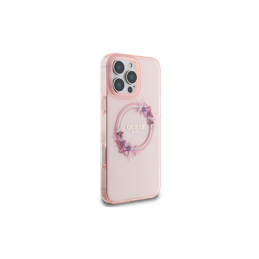 Hurtownia GSM - Guess GUHMP16XHFWFCP Apple iPhone 16 Pro Max hardcase IML Flori Coroană MagSafe roz - GUE3625 - {ean13} - Hurt