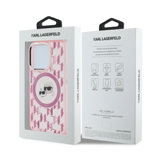 Etui Karl Lagerfeld KLHMP15LHMCKMHP Apple iPhone 15 Pro IML Monogram Karl&Choupette Head MagSafe różowy/pink