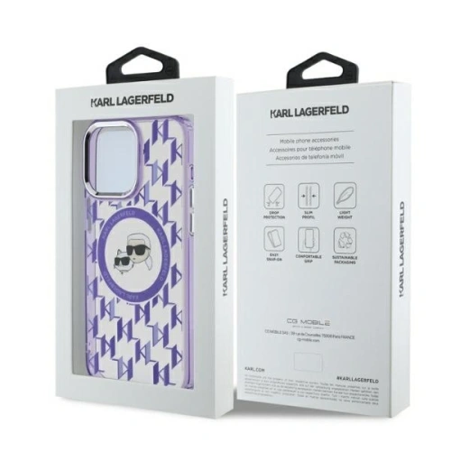 Etui Karl Lagerfeld KLHMP15LHMCKMHU Apple iPhone 15 Pro IML Monogram Karl&Choupette Head MagSafe fioletowy/purple