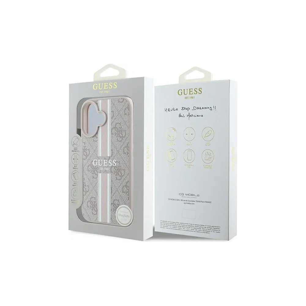Hurtownia GSM - Guess GUHMP16SP4RPSP Apple iPhone 16 tvrdý obal 4G tištěné pruhy MagSafe růžový - GUE3627 - {ean13} - Hurt