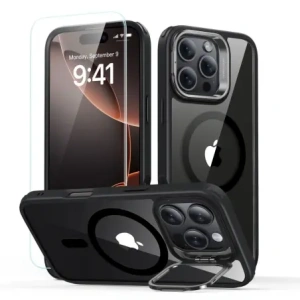 Hurtownia GSM - ESR Stand clasic hibrid Halolock MagSafe și sticlă călită Apple iPhone 16 Pro Max Transparent/negru - ESR841 - {ean13} - Hurt