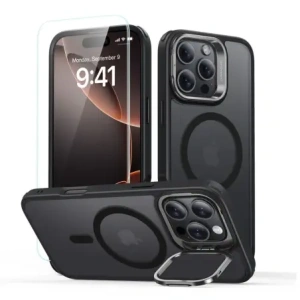 Hurtownia GSM - ESR Stand de tip hibrid clasic Halolock MagSafe & sticlă călită Apple iPhone 16 Pro Max Negru Înghețat - ESR842 - {ean13} - Hurt