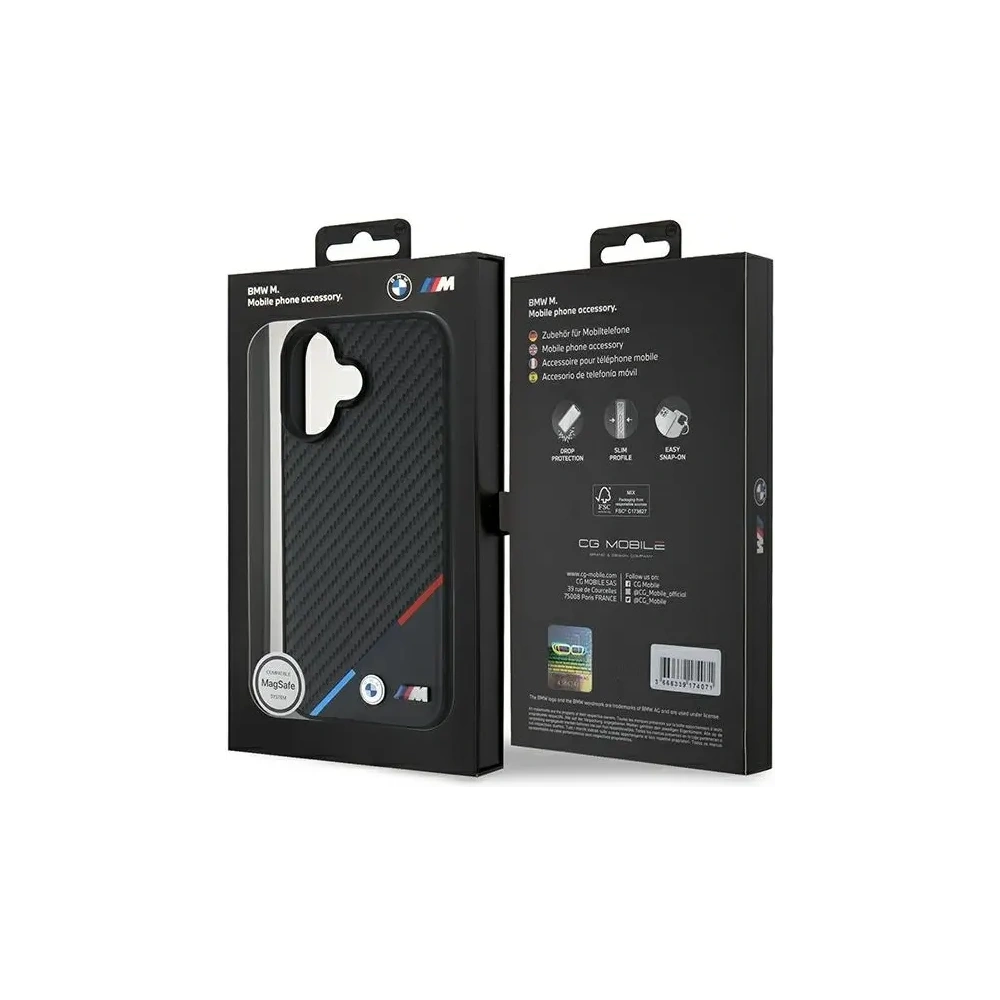 Hurtownia GSM - BMW BMHMP16M23PUDTK Apple iPhone 16 Plus kemény tok Carbon Tricolor Line MagSafe fekete - BMW688 - {ean13} - Hurt