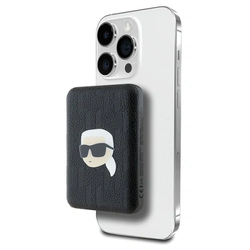 Powerbank bezprzewodowy Karl Lagerfeld KLPB5FPGKSKIHK 15W 5000mAh Karl Head Pin MagSafe czarny/black