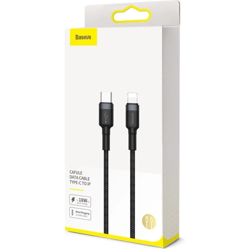 Hurtownia GSM - Kabel USB-C do Lightning PD Baseus Cafule, 18W, 1m (czarno-szary) - BSU1051BLKGRY - {ean13} - Hurt