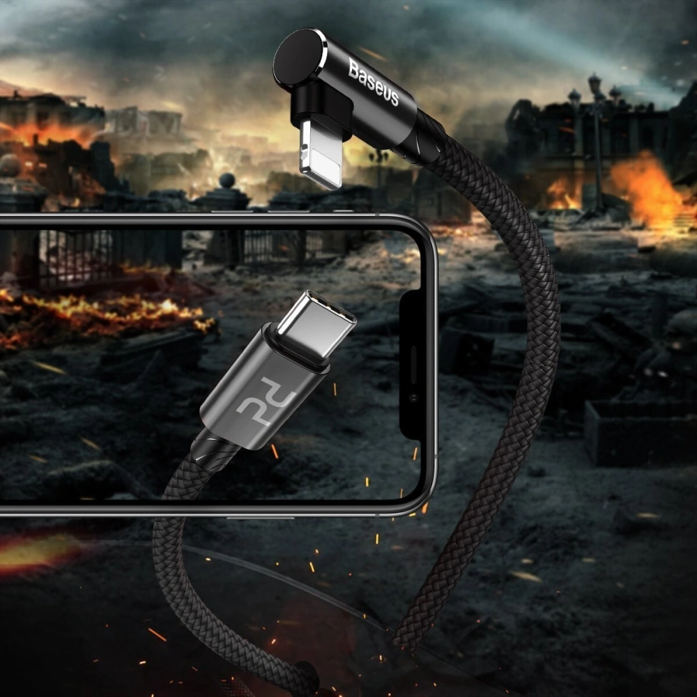 Hurtownia GSM - Kabel kątowy USB-C do Lightning PD Baseus MVP Elbow, 18W, 1m (czarny) - BSU1052BLK - {ean13} - Hurt