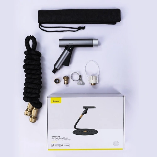 Wąż z dyszą Baseus Simple Life do mycia samochodu, 15 m ze strumieniem wody (czarny)