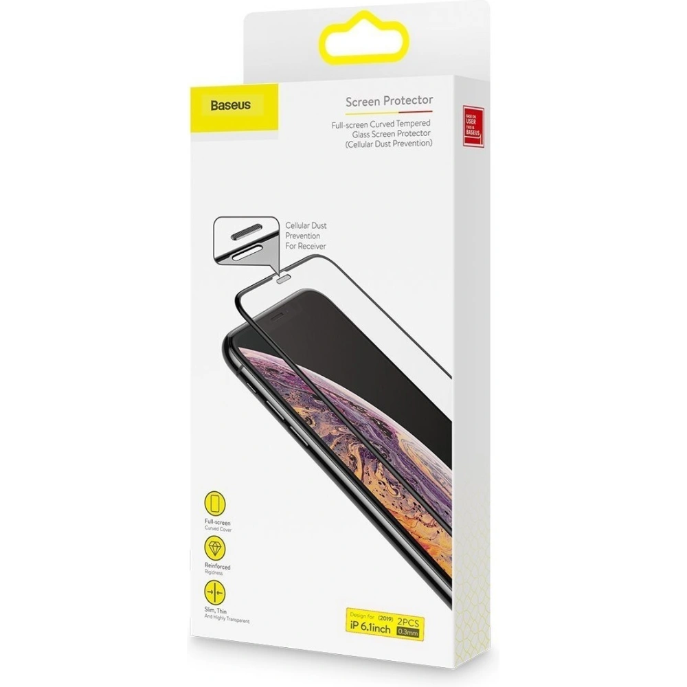 Hurtownia GSM - Szkło hartowane 0,3mm Baseus z osłoną głośniczka Apple iPhone XR [2 PACK] - BSU1077 - {ean13} - Hurt