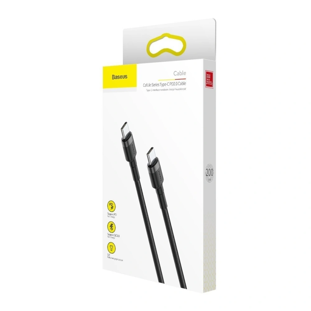Wholesale Baseus Cafule PD2.0 60W flash charging USB For Type-C cable (20V 3A) 2m Gray+Black - BSU1093BLKGRY - {ean13} - Hurt